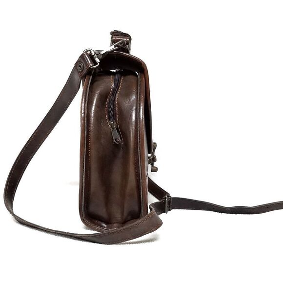 VINTAGE 60s Leather Floral Swing Latch Saddle Bag - Picture 6 of 8